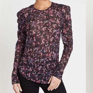 IRO Lou Top in Black Floral Red Long Sleeve Sheer Puff Sleeve Size 6‎ Medium M